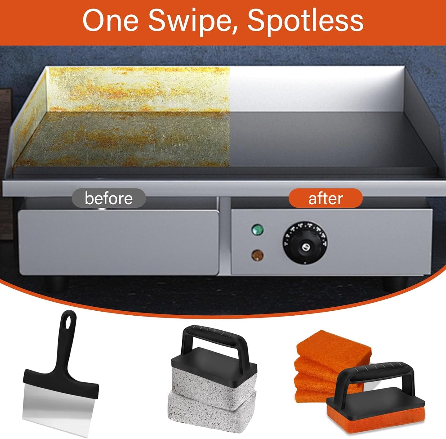 10 Pieces Griddle Cleaning Kit for Blackstone & More Professional Flat Top Grill Cleaning Kit with Heavy Duty Griddle Scraper
