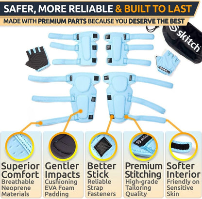Protective Safety Gear Set for Kids and Teens  Premium Lycra Sport Knee Pads + Elbow Pads