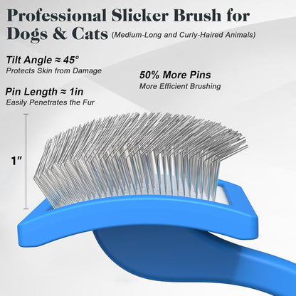 2PCS Slicker Brush for Dogs & Pet Comb Professional Dog Grooming Brush with Extra Long Pins to Effectively Remove Tangles, Knots and Mats