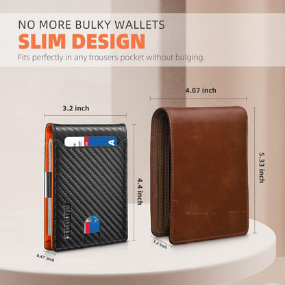 Slim Wallets for Men Leather Money Clip Mens Wallet  RFID Blocking Front Pocket Bifold Wallet