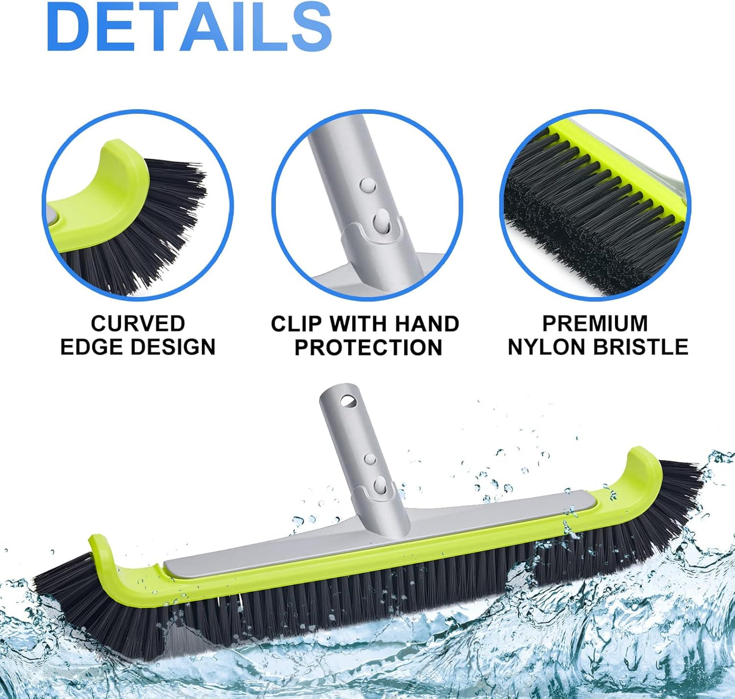 17.5" Pool Brush Head for Cleaning Walls Heavy Duty Inground/Above Ground Swimming Pool Scrub Brushes
