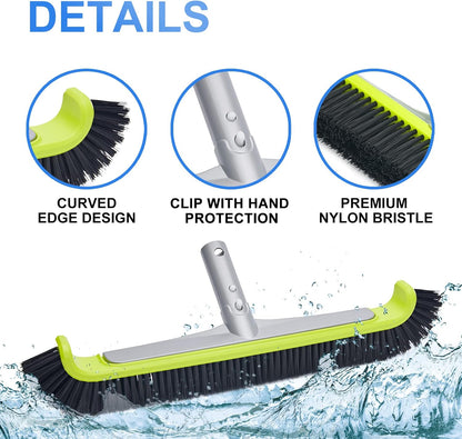 17.5" Pool Brush Head for Cleaning Walls Heavy Duty Inground/Above Ground Swimming Pool Scrub Brushes