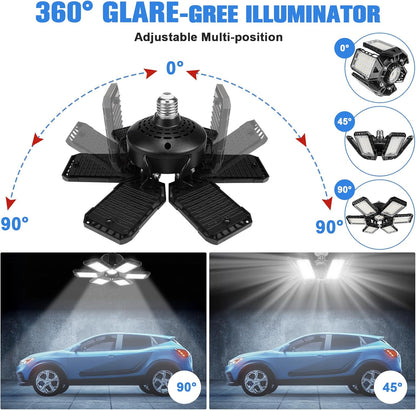 2 Pack 180W 18000LM 6500K Led Shop Light with 6 Plus 1 Deformable Panels Basement Barn Ceiling Lights