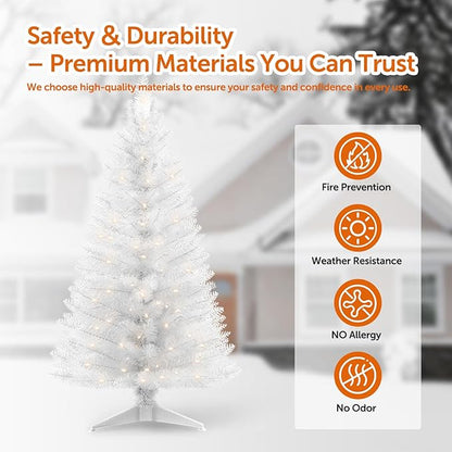 4ft Lighted Artificial White Christmas Tree with Light Small Artificial Xmas Tree Not Pre-lit White Pine mini Trees
