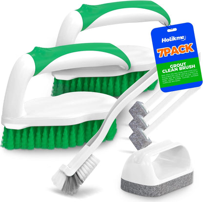 7 Pack Deep Cleaning Brush Set Scrub Pads with Scraper Tip for Pool Walls, Bathroom, Grout, Floor, Tub