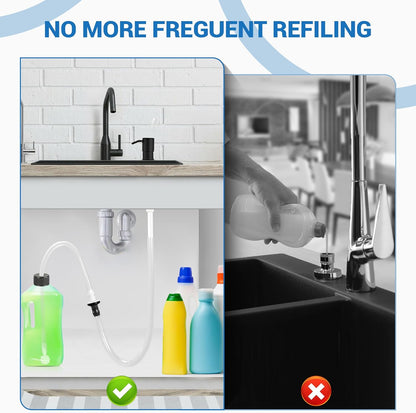 Under Sink Dish Soap Dispenser with 47" Tube Hose and Check Valve for Prevent Backflow Countertop
