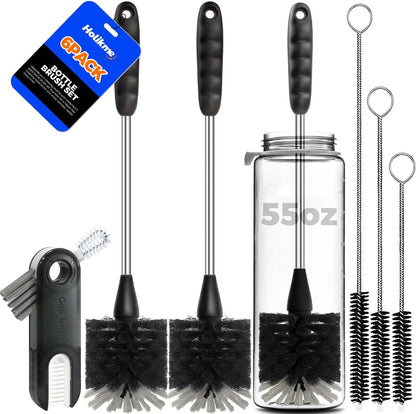 6 Pack Bottle Brush Set 14" Long Handle Stainless Steel Bottle Cleaner Brush 3 Straw Brushes 3-in-1 Bottle Cleaning Brush