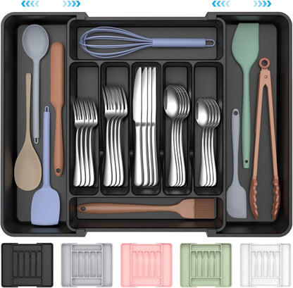 Extra Large Expandable Silverware Organizer BPA-Free Food-Safe Cutlery Flatware Organizer Kitchen Utensil Drawer Organizer
