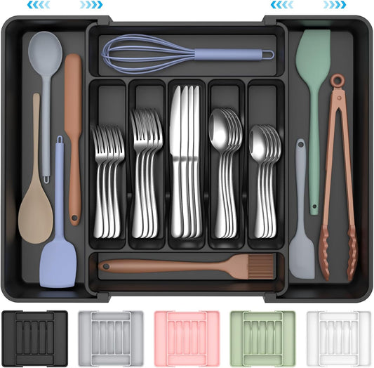 Extra Large Expandable Silverware Organizer BPA-Free Food-Safe Cutlery Flatware Organizer Kitchen Utensil Drawer Organizer