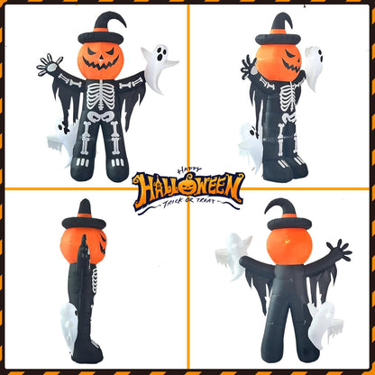 8ft Skeleton Pumpkin with Ghosts Halloween Inflatable Decorations Giant LED-Lit Outdoor Indoor Yard Decor for Lawn