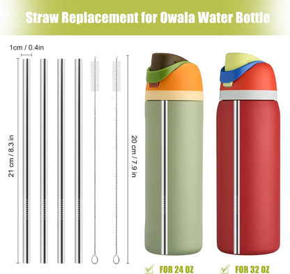 4 Pcs Metal Straw Replacement for Water Bottle 24 oz 32 oz Accessories With 2 Straw Cleaner, Reusable Stainless Steel