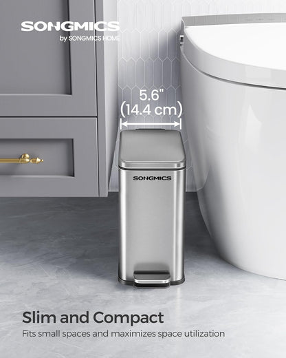 Bathroom Trash Can 1.3 Gallon (5 L) Small Trash Bin with Lid Slim for Small Spaces Stainless Steel Garbage Can