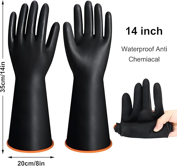 Chemical Resistant Gloves, Reusable Heavy Duty Long Rubber Gloves Dishwashing Glove Industrial Safety Gloves for Men