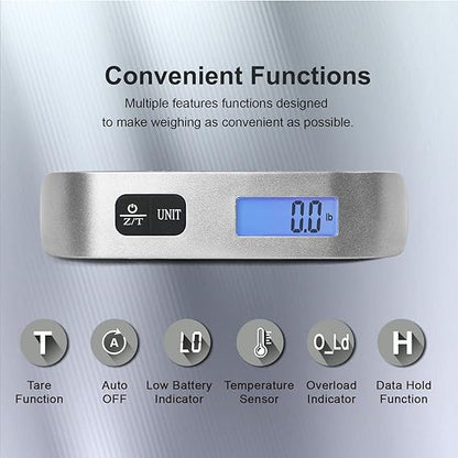 Luggage Scale Portable Digital Hanging Baggage Scale for Travel Suitcase Weight Scale with Rubber Paint 110 Pounds