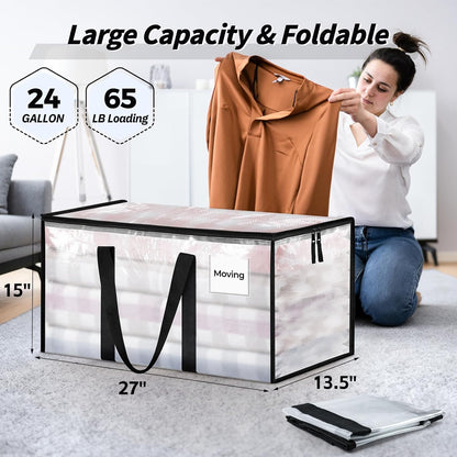 8 Pack Extra Large Heavy Duty Moving Bags Clear Storage Bins with Lids Reinforced Handles & Heavy-Duty Zippers