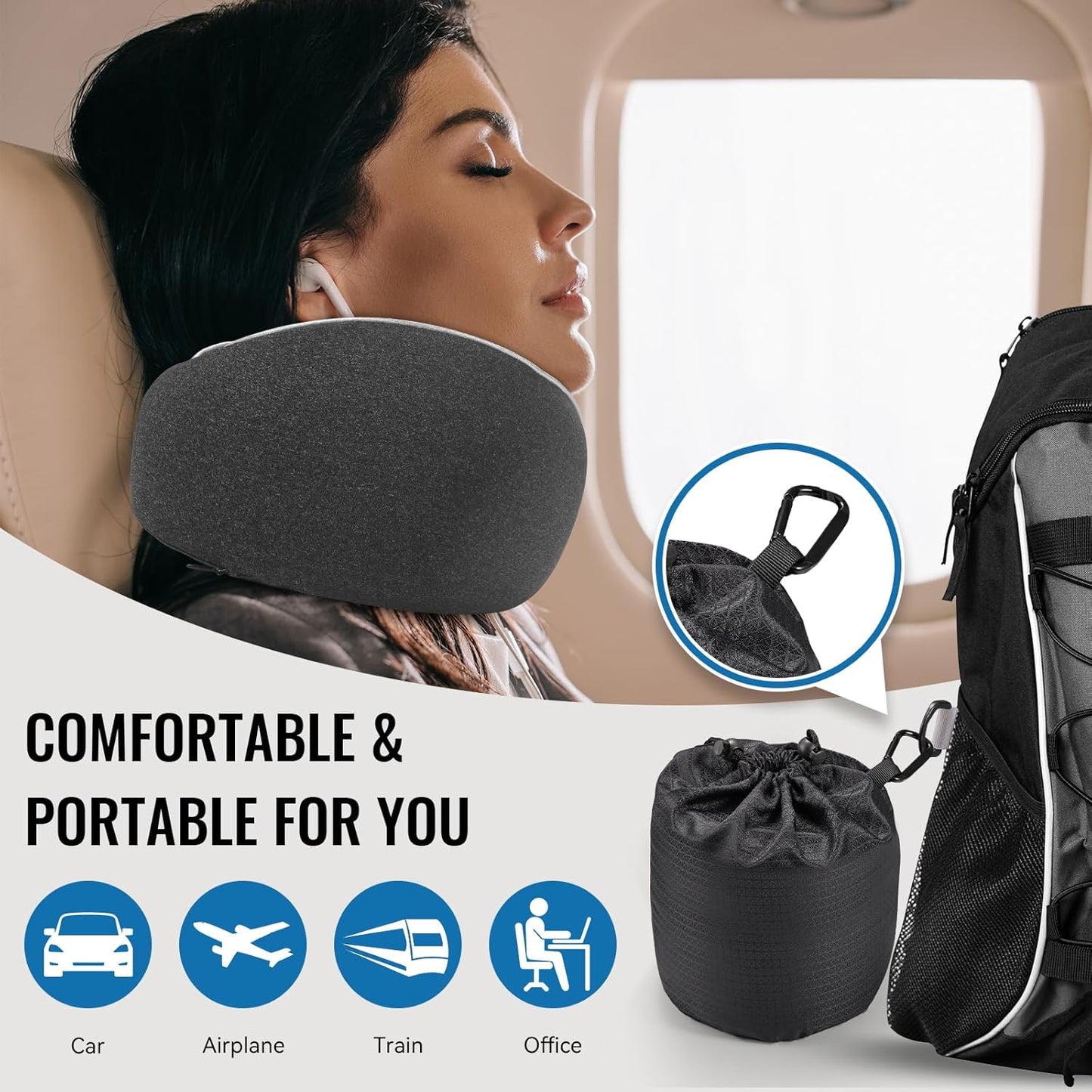 Neck Pillow for Airplanes Premium Memory Foam Neck Pillow with Ergonomic 360° Support