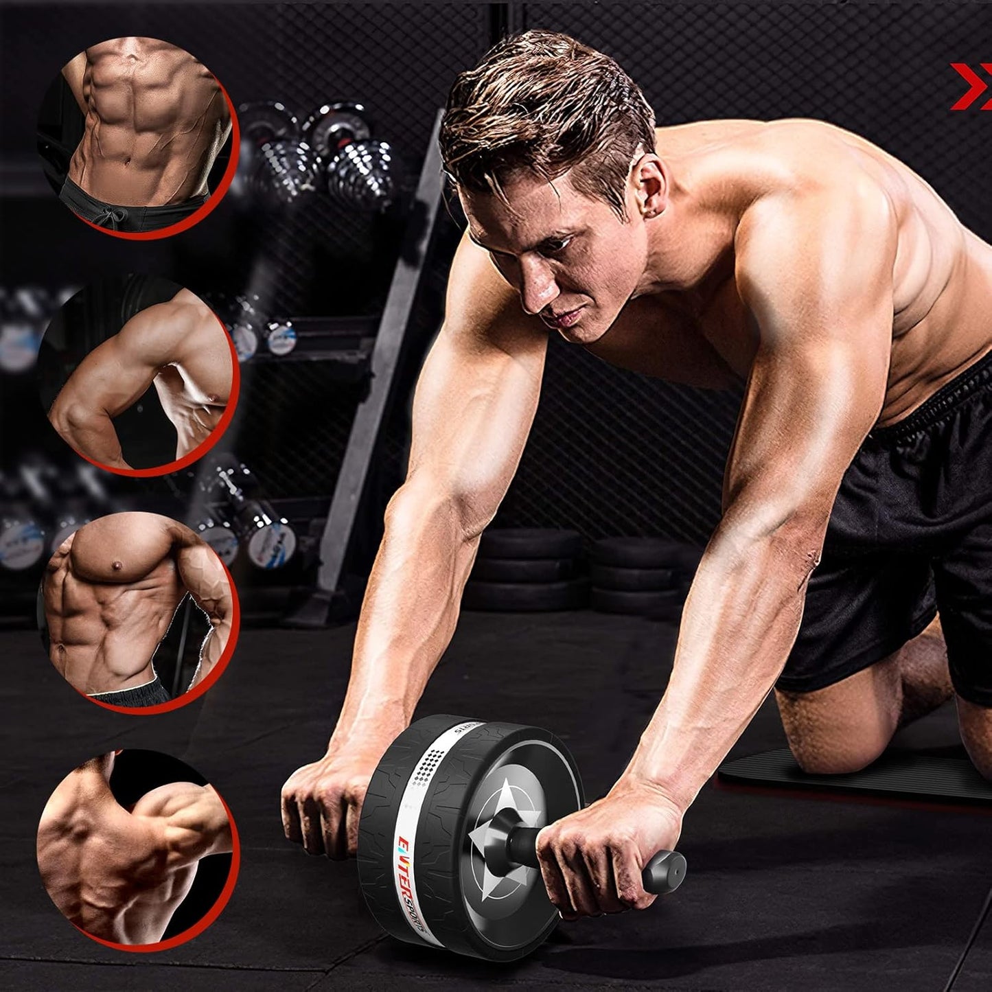 Exercise Wheel Core Strength Training Abdominal Roller Set with Push Up Bars Resistance Bands Knee Mat