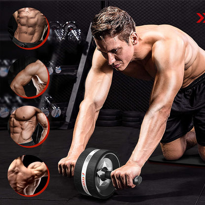 Exercise Wheel Core Strength Training Abdominal Roller Set with Push Up Bars Resistance Bands Knee Mat