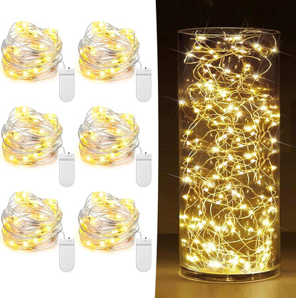 6 Pack Fairy Lights Battery Operated 7ft 20 LED Mini String Lights Twinkle Lights Silver Wire