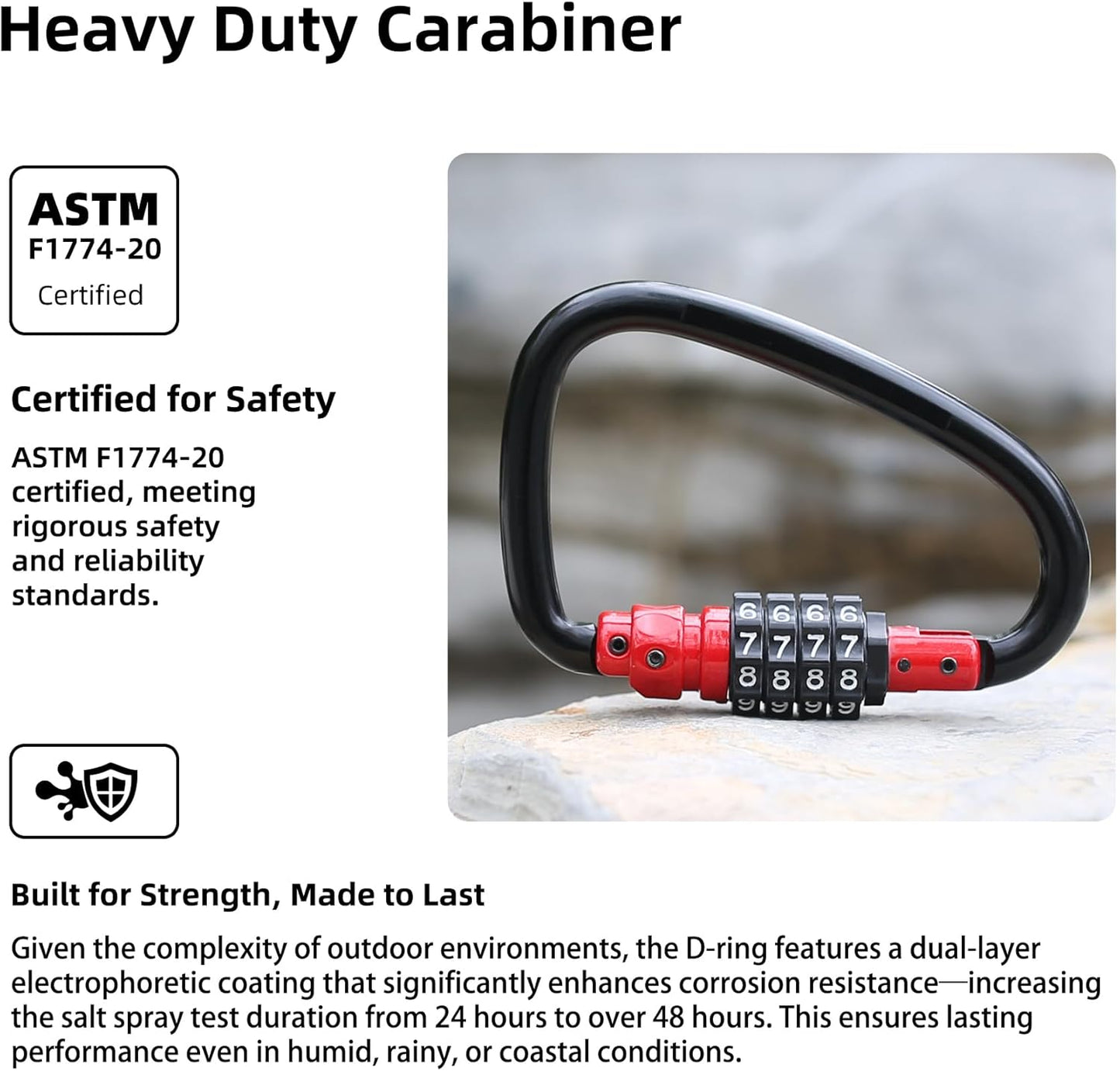 Large Carabiner Locking Clip D Ring Hook with Retractable Cable Travel Lock for Motorcycle Helmet Bike