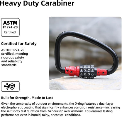 Large Carabiner Locking Clip D Ring Hook with Retractable Cable Travel Lock for Motorcycle Helmet Bike