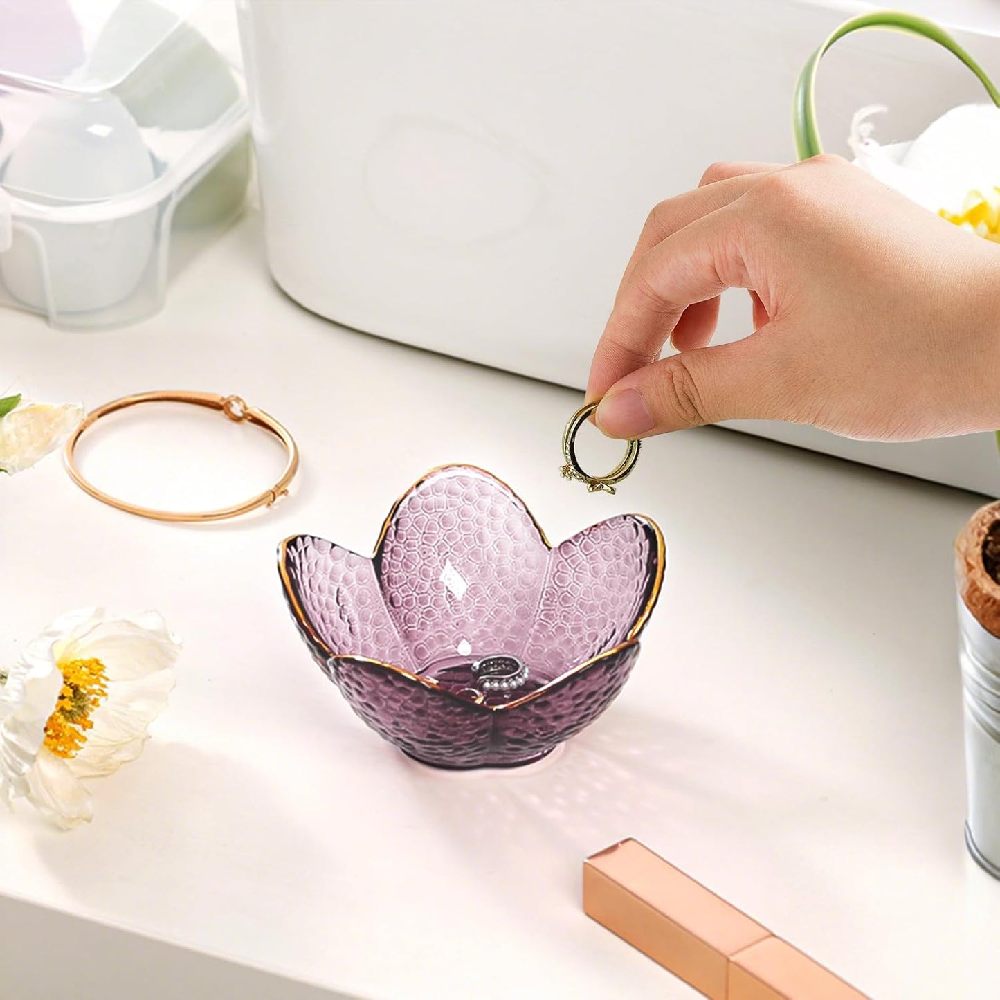 Jewelry Dish Glass Ring Holder Dish Jewelry Tray Cute Vanity Organizer Aesthetic Nightstand