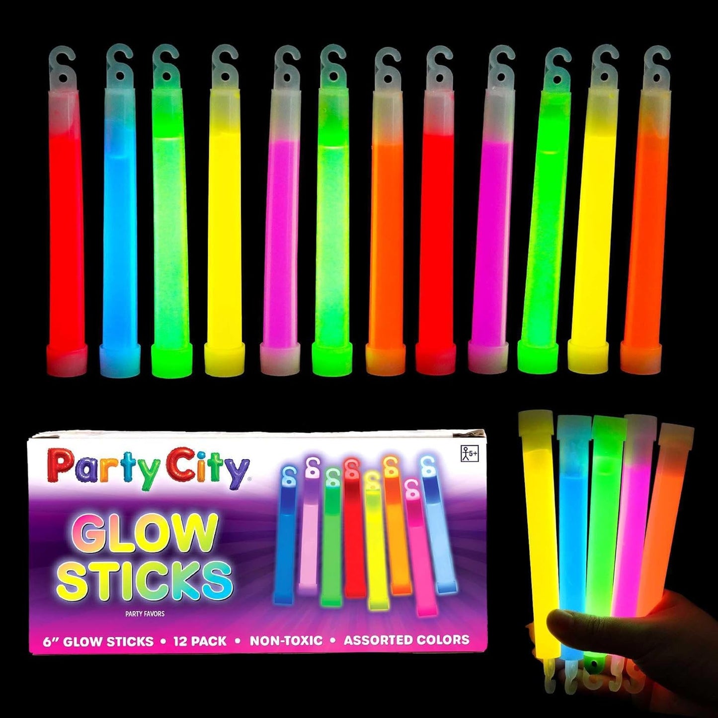 Multicolor Glow Sticks Bulk Pack 6”- 12pk Glow in the Dark Sticks for Kids, Waterproof Camping Survival