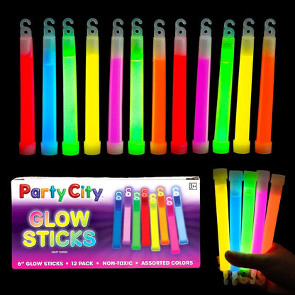 Multicolor Glow Sticks Bulk Pack 6”- 12pk Glow in the Dark Sticks for Kids, Waterproof Camping Survival