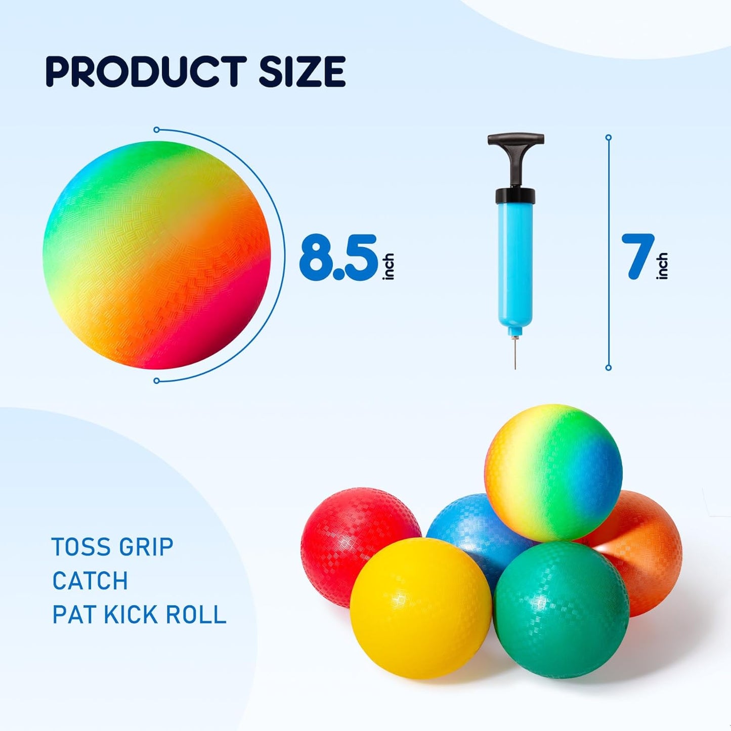 Playground Balls Kickball 6 Pack 8.5" Dodgeballs Bouncy Kick Balls for Kids Adults Outdoor Indoor, 4 Square Ball Sports