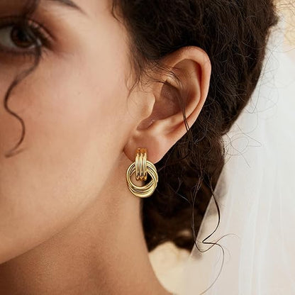 Gold Plated Knot Earrings for Women Chunky Statement Drop Dangle Earrings Lightweight