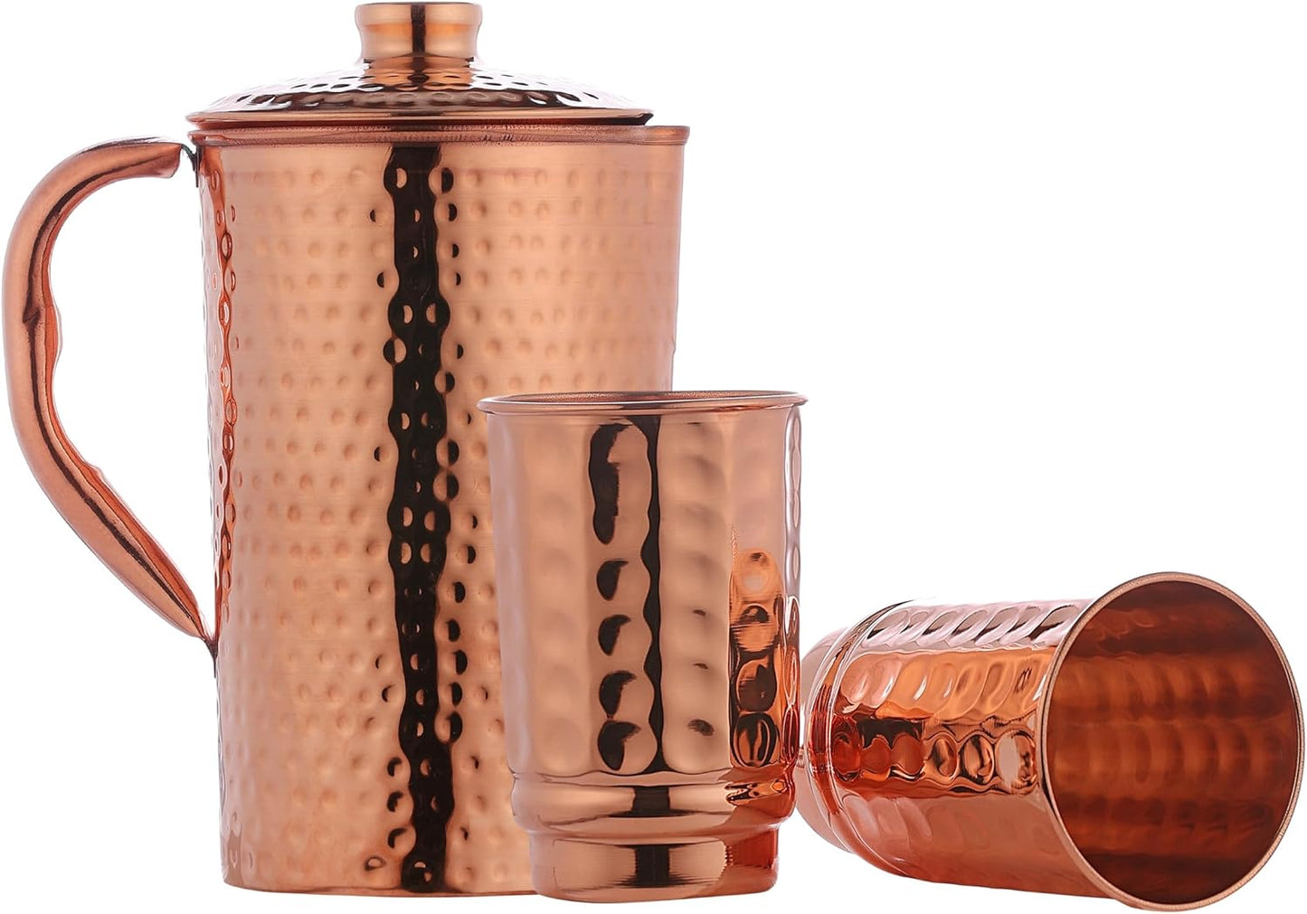 2 Copper Cups Set Pure Copper Water Jug & matching tumblers Set for Home & Wellness