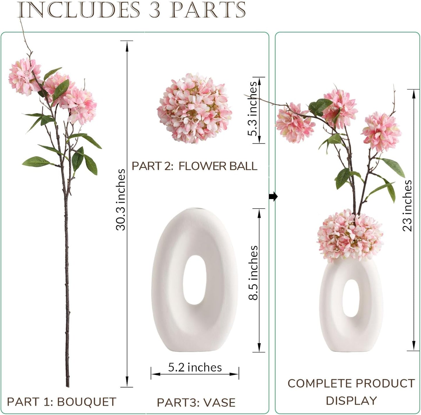 Flower Bouquet and Vase Set Faux Flower Arrangement for Decorating Living Room and Offices