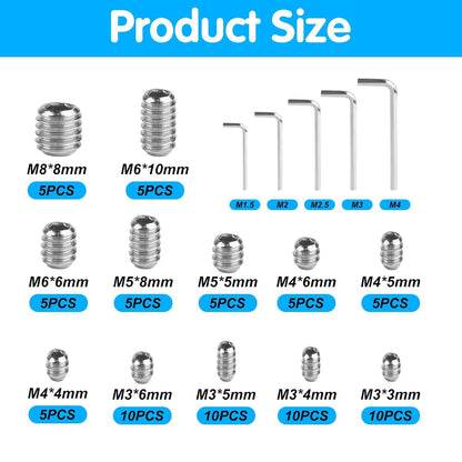 80 pcs Set Screws Set Screws Assortment Kit Grub Screws M3 M4 M5 M6 M8 for Home Repair Repair Furniture Electronic Product