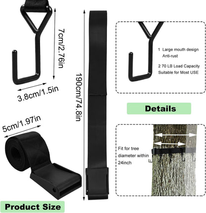 Heavy Duty Bow Hanger Strap with 6 Metal Bow Hooks Tree Bow Hanger Tree Stand Hooks Archery Hunting Accessories for Climbing Hunting Outdoor