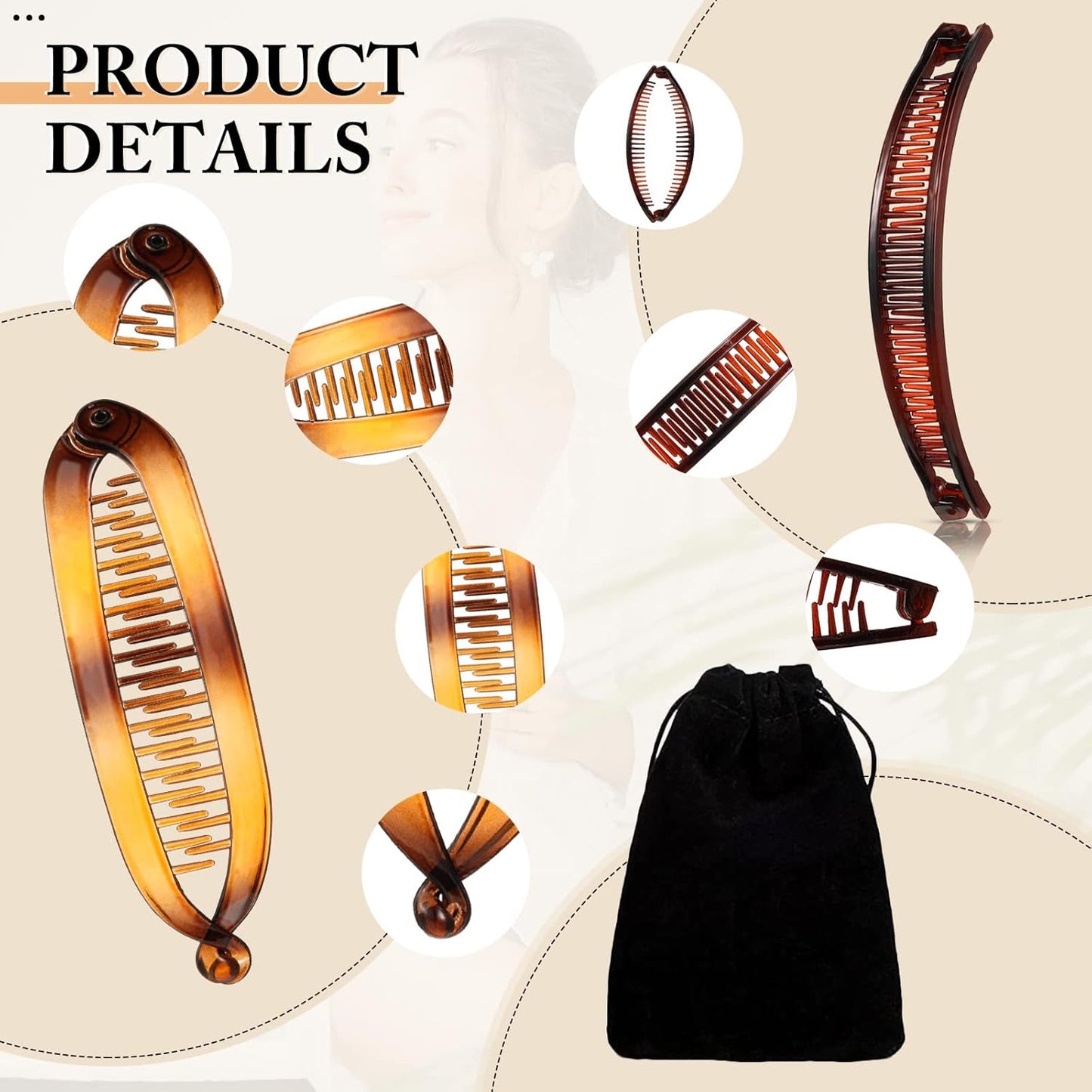 12 Pcs Banana Clips Hair Clips for Women Classic Clincher Double Combs Large Fishtail Hair Banana Ponytail Holder