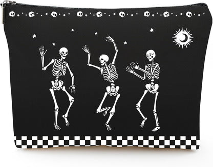 Dark Black Makeup Bags Girls Women Purse, Dancing Gesture Skull Halloween Gifts