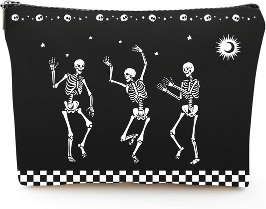 Dark Black Makeup Bags Girls Women Purse, Dancing Gesture Skull Halloween Gifts