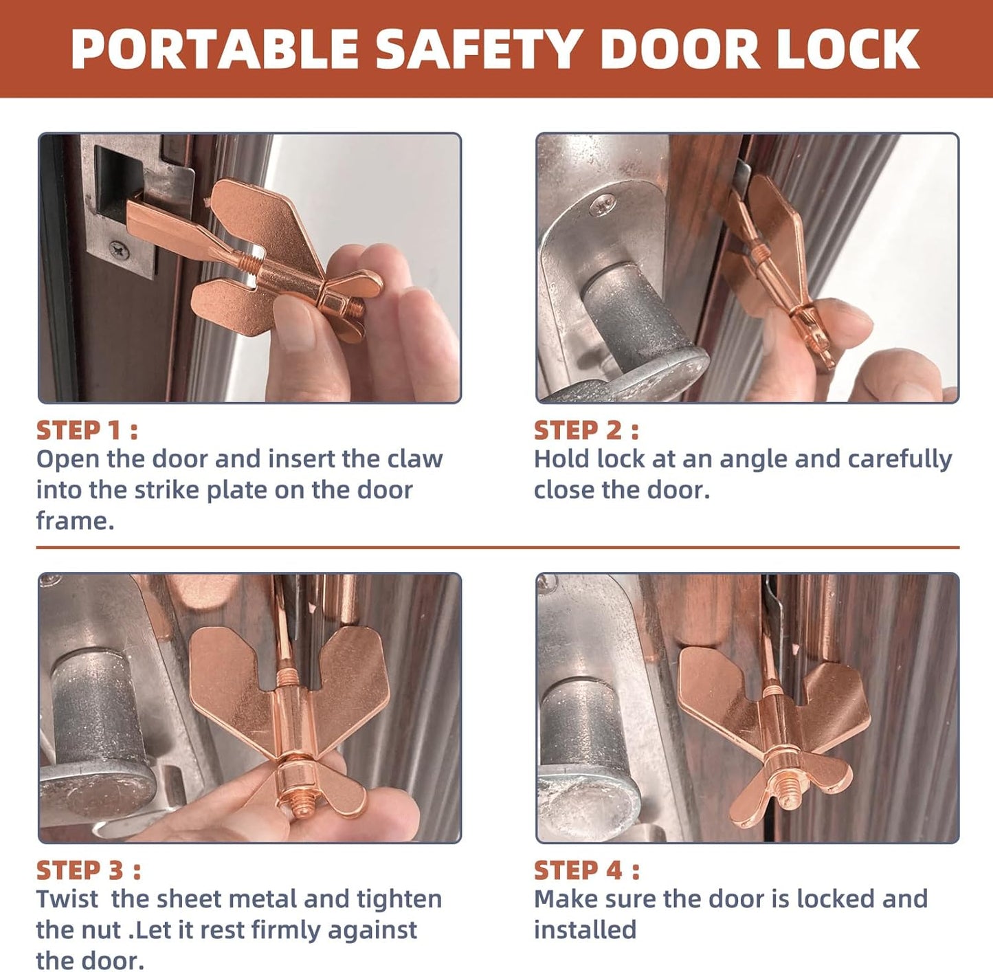 Portable Door Lock Home Security Door Locker Travel Lockdown Locks for Additional Safety
