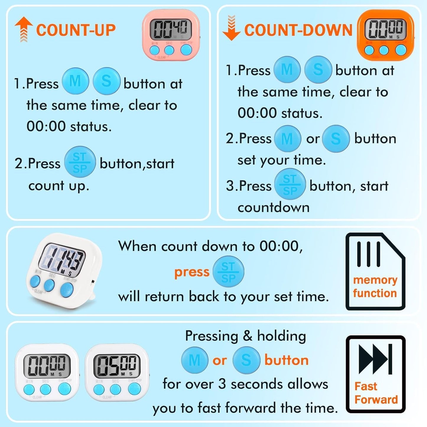 12 Pack Multi Function Electronic Timer Learning Management Suitable for Kitchen Study Work