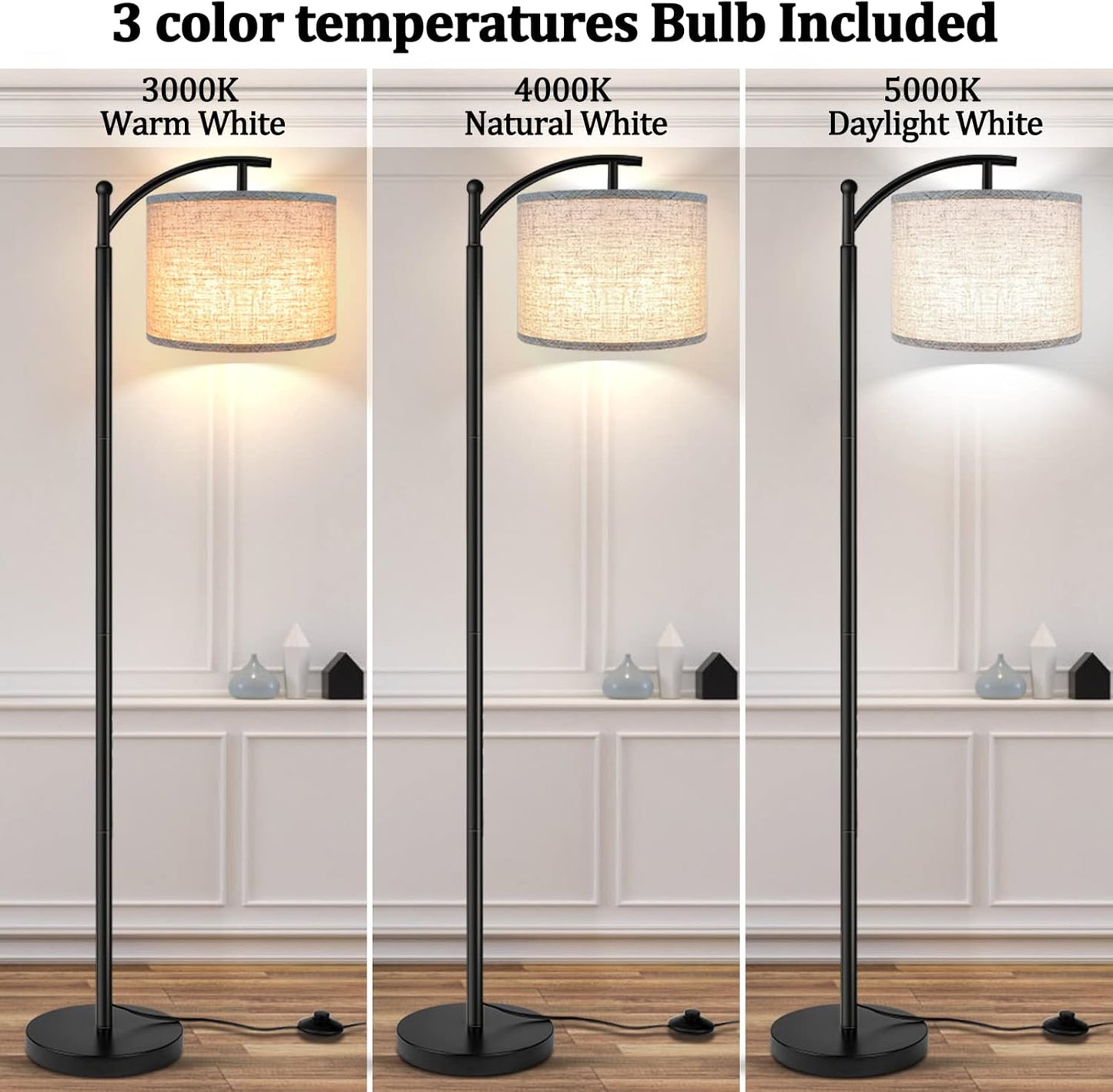 Floor Lamp for Living Room with 3 Color Temperatures LED Bulb Standing Lamp Tall Industrial