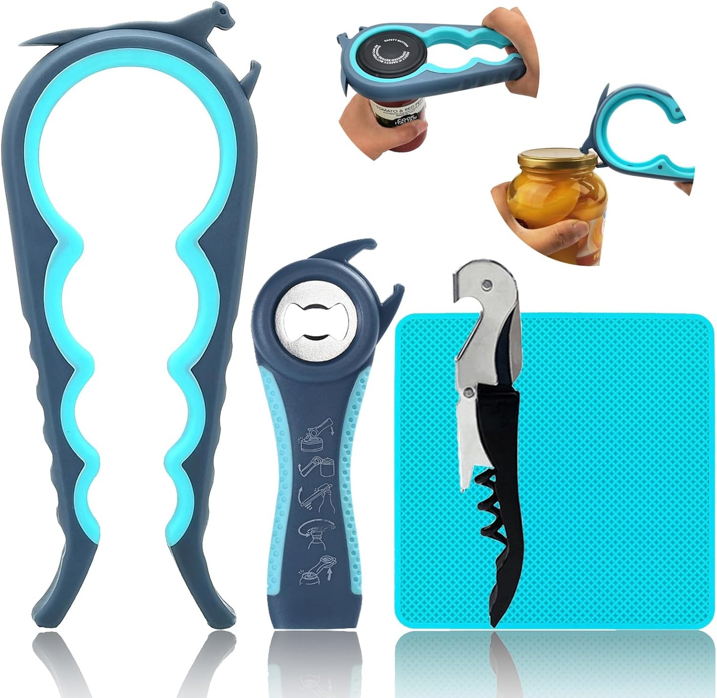 6-in-1 Jar Opener & Bottle Opener Set for Weak Hands Multi-Function Kitchen Opener Tool