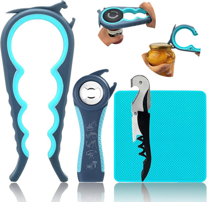 6-in-1 Jar Opener & Bottle Opener Set for Weak Hands Multi-Function Kitchen Opener Tool