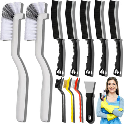 11Pcs Crevice Cleaning Brush Set Hard Bristle Cleaning Supplies for Kitchen Bathroom Corner Grout Sink