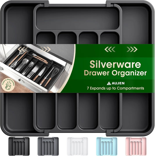 Expandable Kitchen Drawer Organizer Adjustable Utensil Organizer Cutlery Tray for Forks Knives Multipurpose Kitchen Organizers