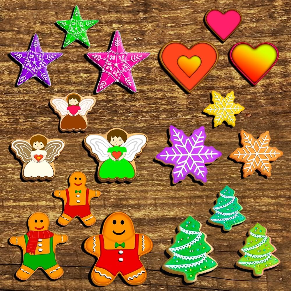 18 Piece Gingerbread Man Snowflake Tree, Heart, Star, Angel Shapes for Holiday Winter Baking