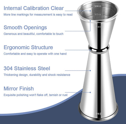Jigger for Bartending  Double Cocktail Jigger Japanese Premium 304 Stainless Steel Jigger 2 OZ 1 OZ with Measurements