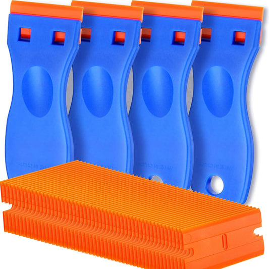 4 Pcs Plastic Razor Blade Scraper and 100 Pcs Blades Remove Label Decal Tool For without Scratches