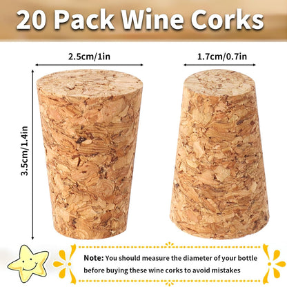 20 Pack Wine Corks, Natural Soft Wood Wine Bottle Corks Leakproof Tapered Corks Wooden Replacement