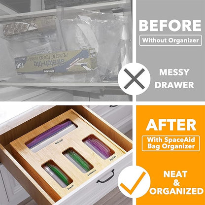 Storage Organizer for Kitchen Drawer Bamboo Organizer Compatible with Gallon Quart