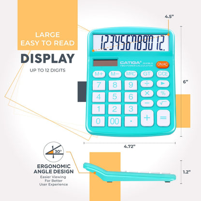 Desktop Calculator 2 Pack 12 Digit with Large LCD Display and Sensitive Button Solar and Battery Dual Power Standard Function for Office Home